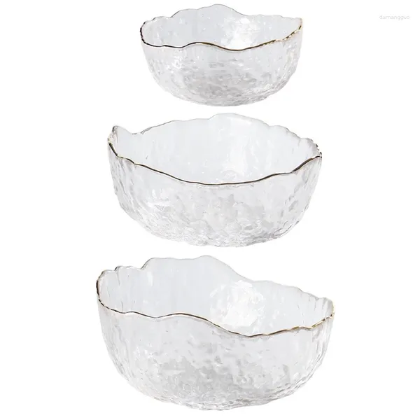 Pratos 1/3pcs Irregular Gold Inlay Vidro Salada Tigela Frutas Arroz Servindo Tigelas Recipiente De Armazenamento Almoço Bento Box