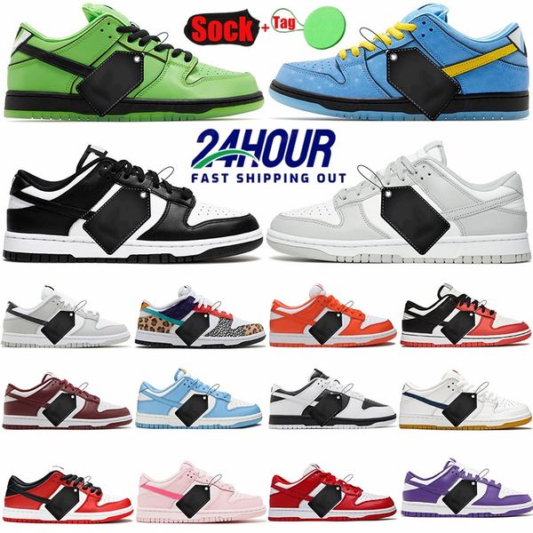 2024 Laufschuhe Powerpuff Power Puff Low Schwarz Weiß Panda Mädchen Grau Nebel Polarblau dunkz dunkd dunkies Herren Damen Designer Sneakers Duncks Trainer