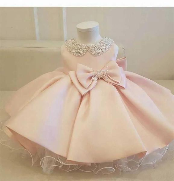 Abiti Flower Girl Princess Dress Baby Fluffy Tulle Colletto con perline da sposa Primo compleanno Serata E20003 210610