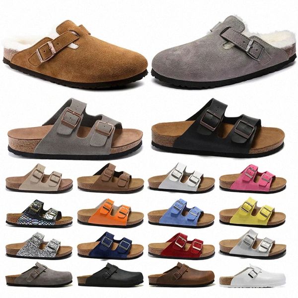 Birken designer Boston ações de verão chinelos planos de cortiça Designs de moda slides de pele de couro Sandálias de praia favoritas Sapatos casuais Arizona tyJ0 #