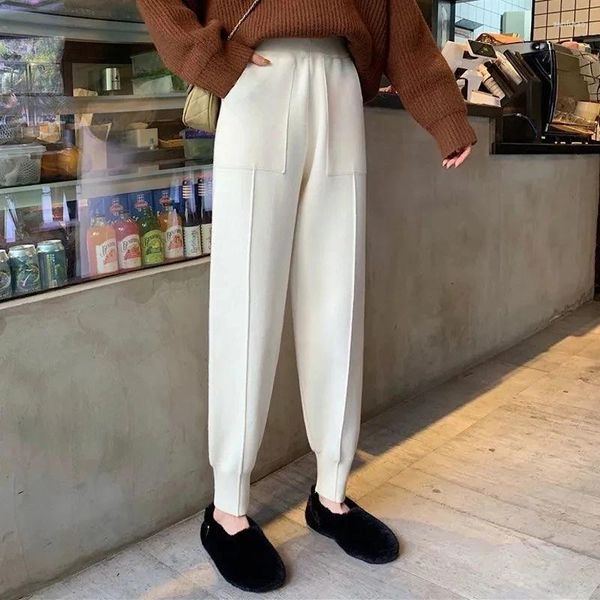 Pantaloni da donna Autunno Inverno Pantaloni casual in maglia neri Pantaloni larghi elastici addensati Rete rossa Nove punti Harun Abbigliamento donna piedi piccoli