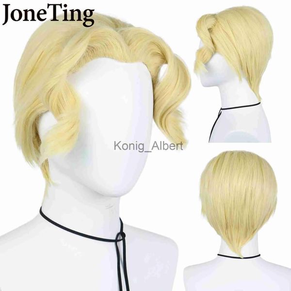 Perücken Synthetische Perücken JONETING Synthetische Kira Yoshikage Cosplay Perücken JoJo's Bizarre Adventure Golden Wind Cosplay Kostüm Kurze goldene Perücke