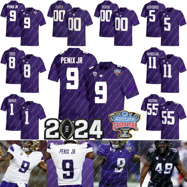 Camisa de futebol UW Huskies Michael Penix Jr Roma Odunze Dillon Johnson Ja'Lynn Polk Edefuan Ulofoshio Jalen McMillan Troy Fautanu Byron Murphy JR Dominique Hampton