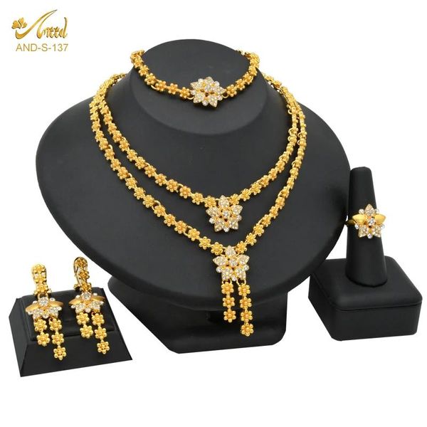 Браслеты Дубай, африканский комплект ювелирных изделий, свадебное индийское ожерелье для женщин, браслет, серьги, кольцо, свадебные позолоченные нигерийские украшения