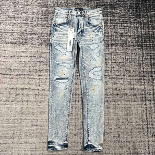 Jeans skinny jeans rock revival da uomo Jeans viola da uomo firmati moda imitazione vecchia motocicletta strappata pantaloni neri da uomo strappati di marca High Street strappati Z6