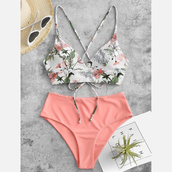 Indossare costume da bagno donna 2023 Set di pezzi di fiori Stampe Costume da bagno bikini Donna Due costumi da bagno Tankini Set Costumi da bagno Maillot De Bain Femme