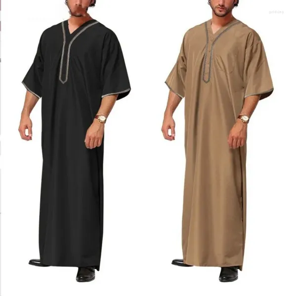 Ethnische Kleidung Herren Lose Robe Knopfhemd Männlich 2024 Muslimische Mode Naher Osten Arabisch Dubai Malaysia Pakistan Jubba Thobe