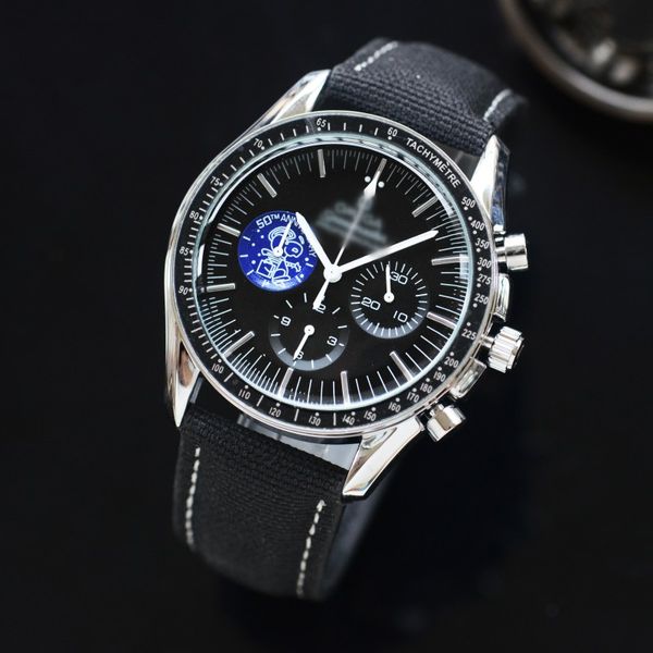 Homens designer de luxo automático relógio de quartzo taquímetro masculino auto 3 rosto 6 mãos relógios bandas de aço relógio de pulso