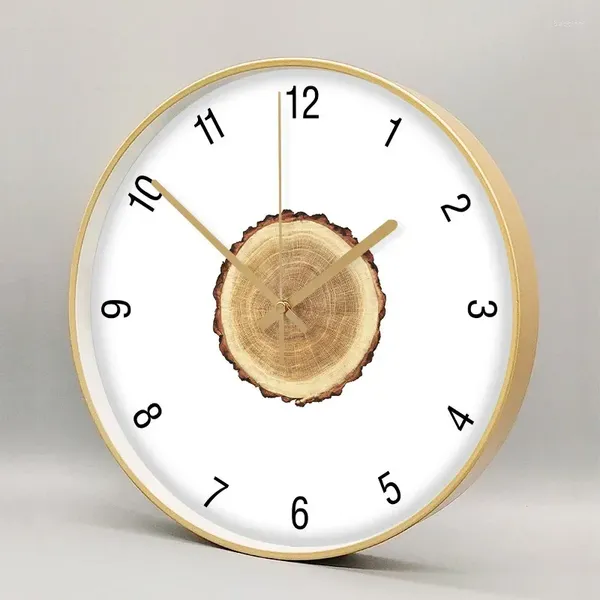 Orologi da parete Orologio di fascia alta con venature del legno Soggiorno Moderno e minimalista Quarzo silenzioso Decorazione della casa Camera da letto in metallo