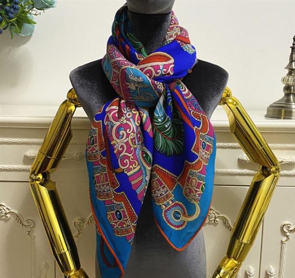 Women039s square scarf shawl pashmina good quality 35 silk 65 cashmere material blue print pattern size 130cm 130cm9279945