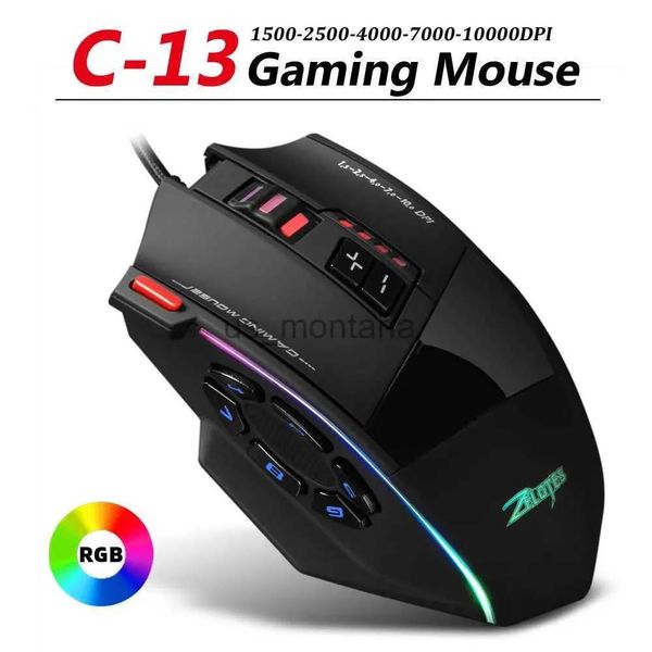 Mouse Mouse Mouse da gioco ZELOTES C13 RGB con pulsanti laterali Programmazione macro 10000 DPI Mouse retroilluminato USB cablato regolabile a 13 tasti per scrivania