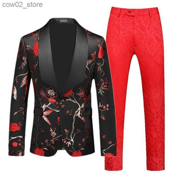 Herrenanzüge Blazer (Blazer + Hosen) Mode Männer Hochzeitsanzüge 2-teiliges Set Schwarz Rot Blau Herren Business Social Party Smoking Kleid Slim Fit Kleidung Q230103