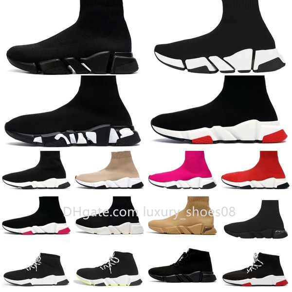 Designer meias sapatos casuais treinador de velocidade homens mulheres bege glitter azul esportes tênis graffiti lace up triplo preto branco claro sola botas planas de luxo