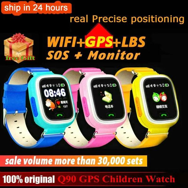 İzler Yeni Q90 Çocuk Akıllı Saat GPS WiFi Telefon Pozisyonu Sensör Çocukları Kaldır SOS Dokunmatik Ekran Akıllı Bebek İzleme Vs Q12 Q15 Q19