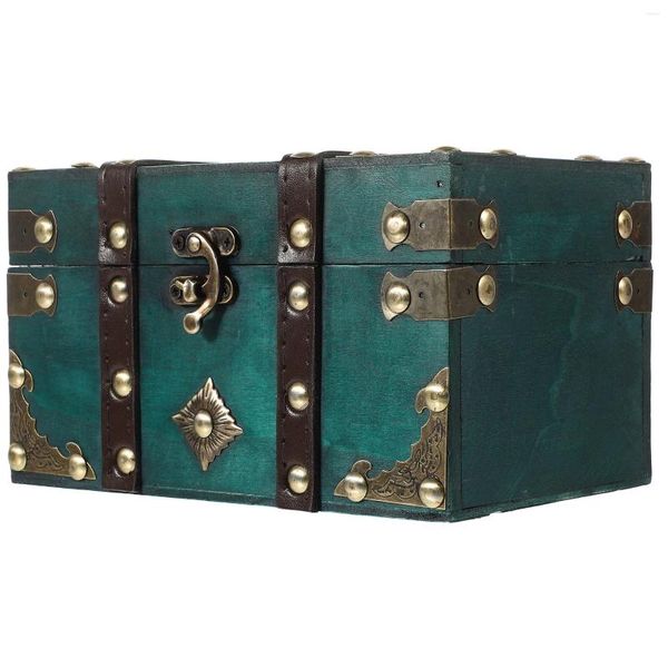 Sacos de armazenamento Retro Treasure Chest Wood Jewelry Case Estilo Versátil Pirate Box