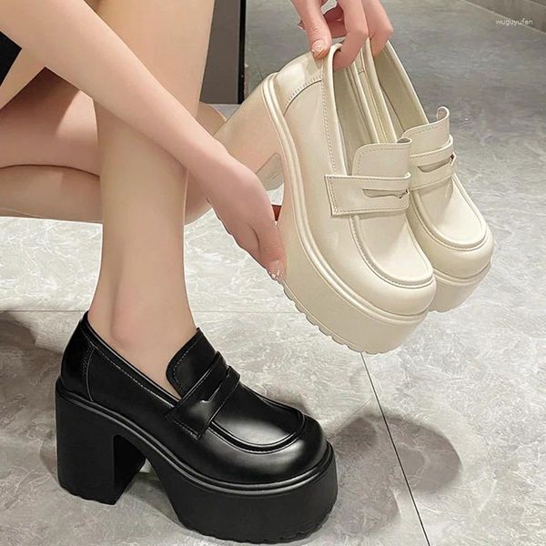 Модельные туфли Lucyever, черно-белые женские лоферы на массивной платформе, осень 2024, женские туфли-лодочки на толстом высоком каблуке без шнуровки из искусственной кожи, женские в готическом стиле
