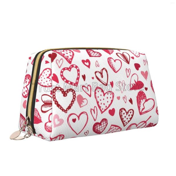 Bolsas de cosméticos vermelhos rosa amor saco de maquiagem de couro feminino de viagem bolsa de higiene pessoal armazenamento portátil para namoradaed esposa presente