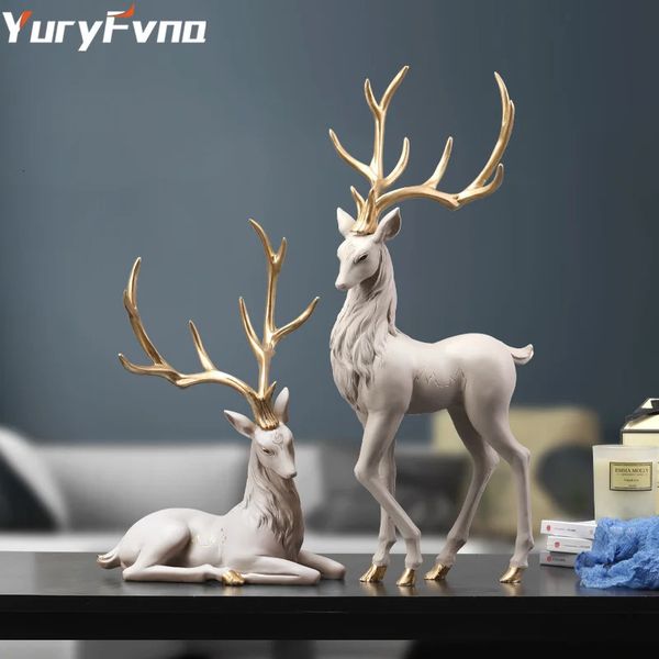 YuryFvna Высококачественная статуя оленя, фигурки оленей, скульптура лося из смолы для гостиной, роскошное украшение дома, скандинавская столешница 240103