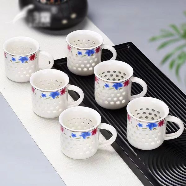 Mavi ve Beyaz Porselen Zarif Çay Kupası Seramik Kung Fu Set Seti Kemik Çin Kupaları Vintage Kase El Çömlek Kupası 240102