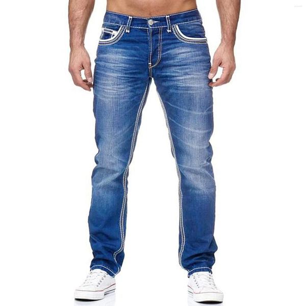 Jeans da uomo Pantaloni denim Slim Fit Doppia linea Classico Matita a tre colori Cerniera Pockrt Gamba piccola Y2k Casual