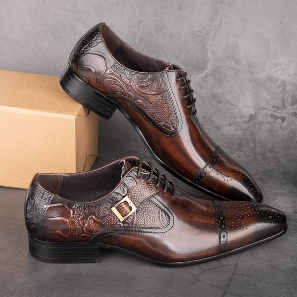 Nice Men Nero Marrone Pelle Oxford Brogue Scarpe eleganti Ufficio uomo in pelle Coppia uomo con abito jeans Fibbia laterale con lacci elegante 240102