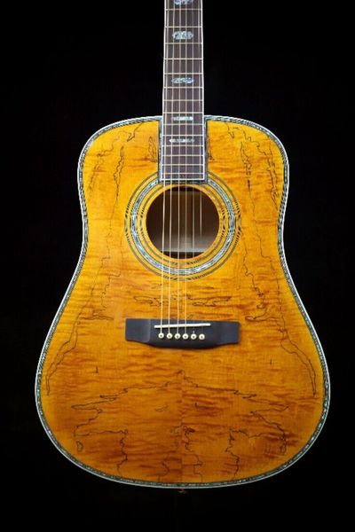 Vintage Amarelo 41 Polegada D Estilo Solid Flame Maple Guitarra Acústica Abalone Inlay