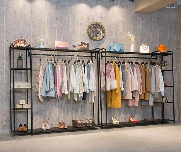 Cabides loja de roupas display rack montado no chão cabide feminino retro high-end