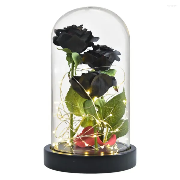 Dekoratif çiçekler yapay led cam kapak gül kubbe lambası ebedi folyo kırmızı/altın