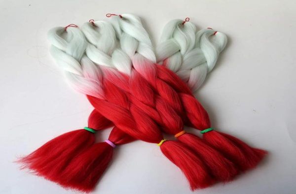 10 шт. лот 100 г двухцветное омбре синтетическое плетение Джамбо косичка для волос белый красный цвет 8182876