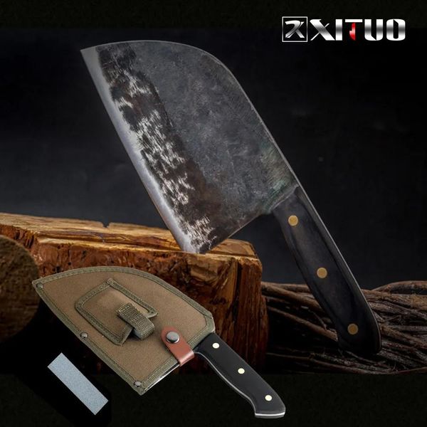 Coltelli XITUO Coltello da chef Full Tang Coltello da cucina in acciaio rivestito ad alto tenore di carbonio forgiato a mano Mannaia per sfilettare Affettare Coltello da macellaio largo Migliore qualità