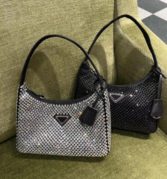 Kadınlar Küçük Rhinestone Kristal Tasarımcı Elmas çantası lüks alt koltuk omuz çantaları moda siyah erkekler koltukaltı debriyaj çantası tote parlak el çantası