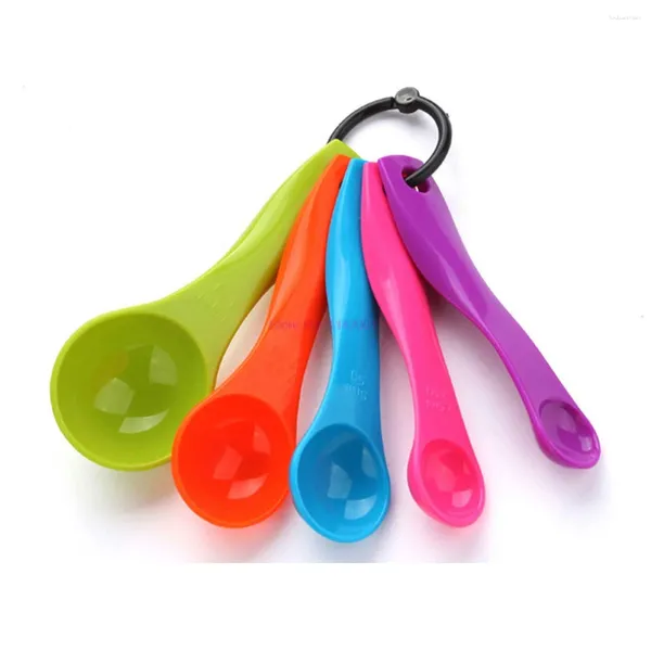 Измерительные инструменты, 100 компл., 5 шт./компл., разноцветные пластиковые чашки и ложки, эргономичная ручка, ложка для сахара, торта, домашняя кухонная ложка