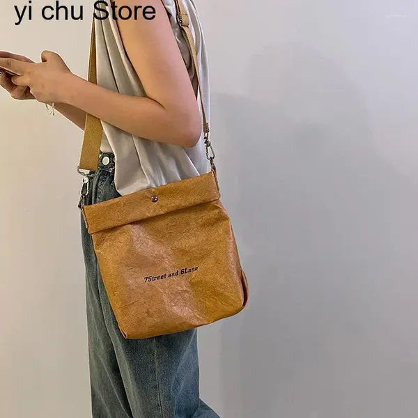 Abendtaschen Grünes Kraftpapier Umhängetasche Umhängetasche für Frauen Modedesigner Eimer Retro Koreanischer Stil Messenger Tote