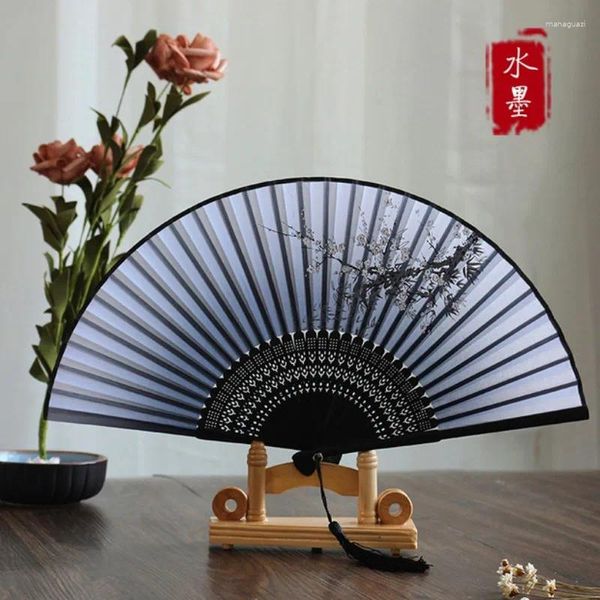 Estatuetas decorativas de estilo chinês de estilo japonês fã dobrável manuseio de madeira dança clássica Tassel Tassel Elegante decoração de casa feminina