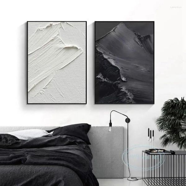 Pinturas Pinturas Preto e Branco Textura Minimalista Avançado Handmade Abstrato Pintura A Óleo Arte De Parede Decoração De Lona Poster Sala de estar