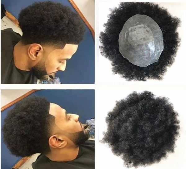 Afro Curly Skin Toupee for Uomo Full PU Human Hair Toupee All Skin ricci da uomo Sistema di sostituzione del toupee 8x10 Black Color Men Hair7679566