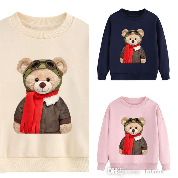 2024 Spring Autumn Autumn Novo Kids Hoodie Fashion Fashion Bear Pullover impresso com mata de manga longa Capuz de crianças e meninas Tops Roupas