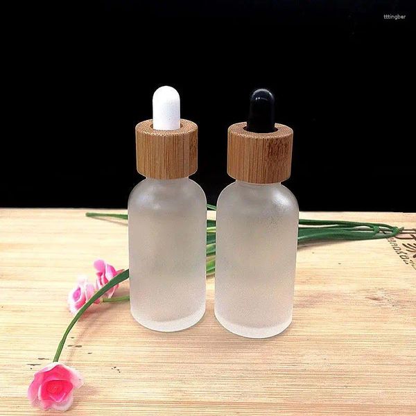 Bottiglie di stoccaggio Flacone contagocce in vaso di vetro smerigliato 5 ml 10 ml 15 ml 30 ml 50 ml 100 ml Contenitori cosmetici vuoti per olio essenziale Logo con incisione