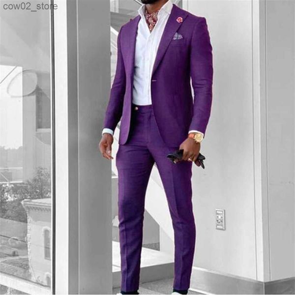 Erkekler Suits Blazers 2023 Yeni Varış Erkek Takas Peak Damat Düğün Takımları Siyah Purple Blazer Ceket Pantolon 2 Parçası İş Formal Klasik COME Q230103