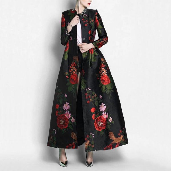 Gabardina de buena calidad con brocado para mujer, gabardina larga, chaqueta preciosa Maxi, abrigo de otoño e invierno, traje de moda Floral, ropa de fiesta