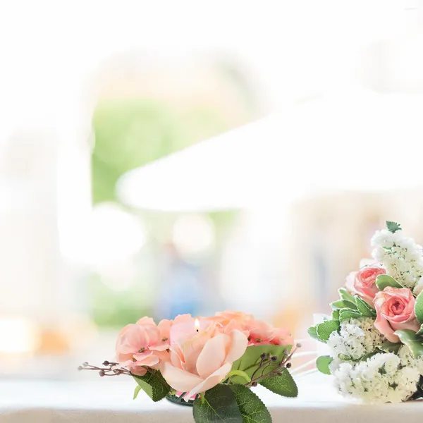 Flores decorativas simuladas flor titular grinaldas anéis peças centrais da primavera para mesas artificial rosa presente de casamento