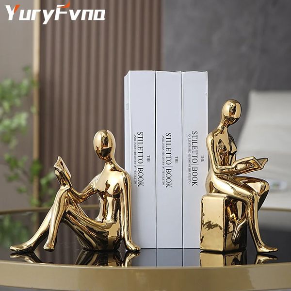 YuryFvna Keramik Abstrakte Figur Buchblock Das Bücherregal Kreative Buchstütze Home Decor Desktop Arbeitszimmer Ornamente Skulptur 240103