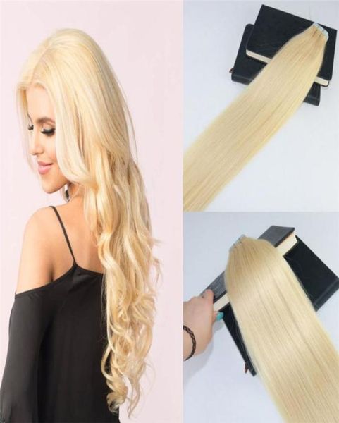 Fita em extensões de cabelo cor 613 lixívia loira invisível real cabelo humano fita de trama de pele em extensões de cabelo 100g40pcs2471394