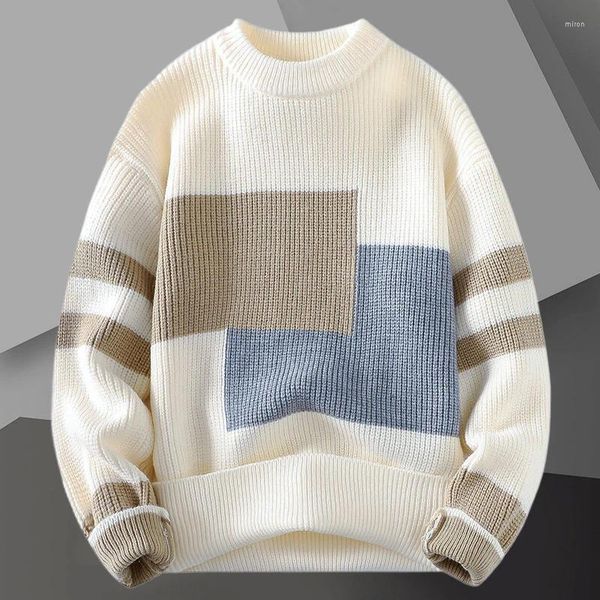 Männer Pullover Männer Rundhals Kontrast Farbe Gestrickte Pullover Casual Pullover Social Club Outfits Lange ärmeln Homme