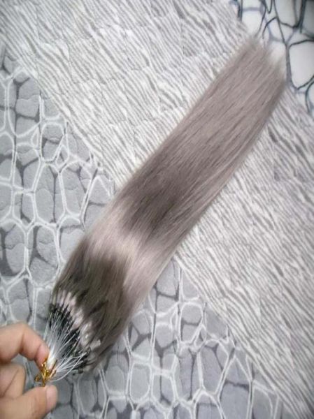 Estensioni per capelli con micro anello grigio argento Estensioni per capelli umani con micro collegamento da 100 g Estensioni per capelli con micro perline dritte brasiliane 100s1590859