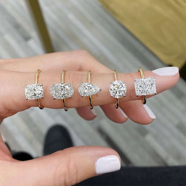 Le migliori vendite Anello solitario di fidanzamento in oro 14k da 3 ct 4 ct 5 ct Fede nuziale ovale con taglio a cuscino Vvs Moissanite per le donne