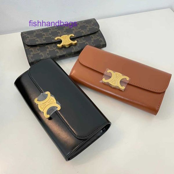 Top originale Celins-Tragetaschen im Großhandel, doppelte Metallknopf-Handtaschen-Geldbörse, lange Kartentasche aus echtem Leder für Damen mit echtem Logo