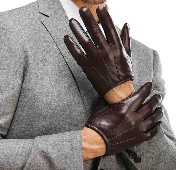 Мужские перчатки из натуральной кожи, модные повседневные перчатки из овчины, черные, коричневые, с пятью пальцами, короткие стильные мужские перчатки для вождения M017PQ2 2010208986861