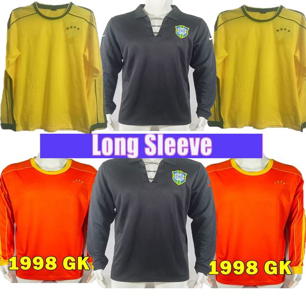 Maglie da calcio retrò brasiliane PELE Ronaldo Ronaldinho KAKA R. CARLOS Maglia da calcio classica BraziLS RIVALDO 1998 Manica lunga home 98 2004 04