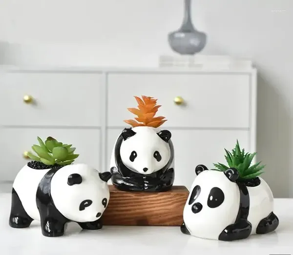 Vasi Simpatico vaso di panda Disposizione dei fiori Vaso carnoso in ceramica Decorazione Artigianato creativo Casa Soggiorno Arte